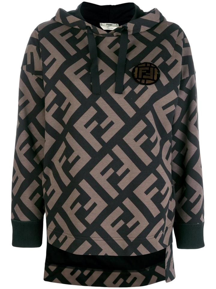 Fendi Logo Hooded Sweatshirt - Brown