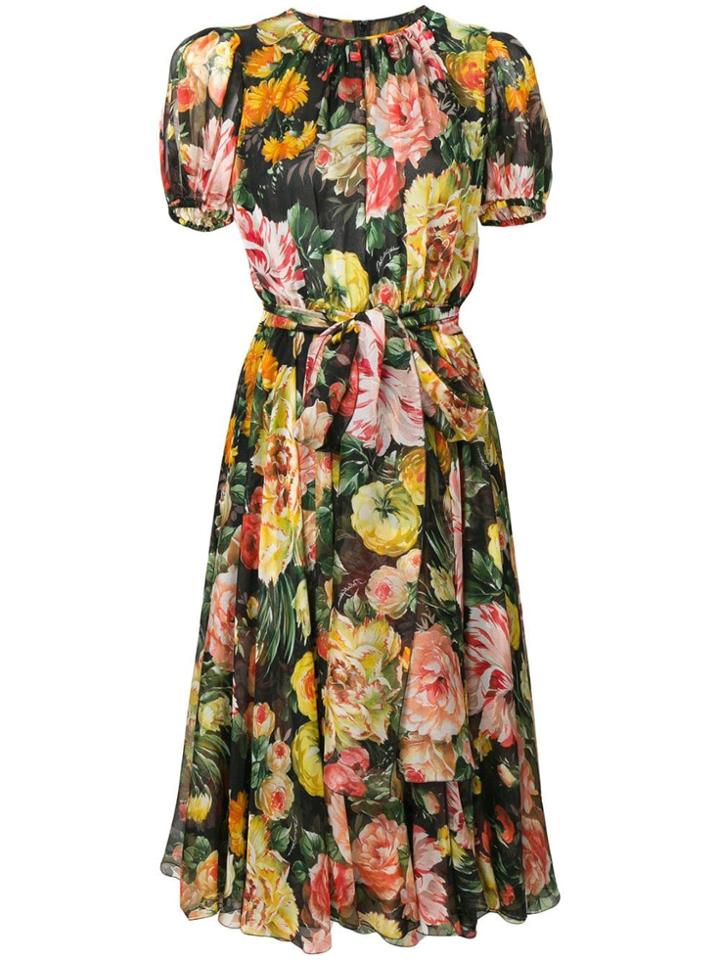 Dolce & Gabbana Floral Flared Dress - Black