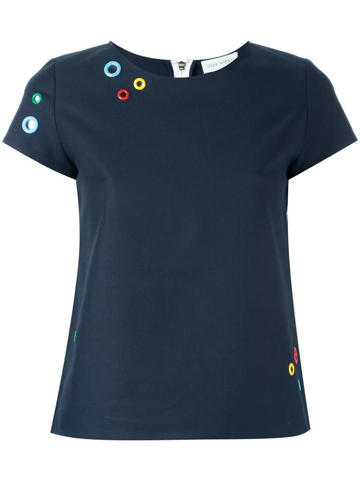 Mira Mikati - Eyelets Appliqué T-shirt - Women - Cotton - 36, Blue, Cotton