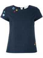 Mira Mikati - Eyelets Appliqué T-shirt - Women - Cotton - 36, Blue, Cotton