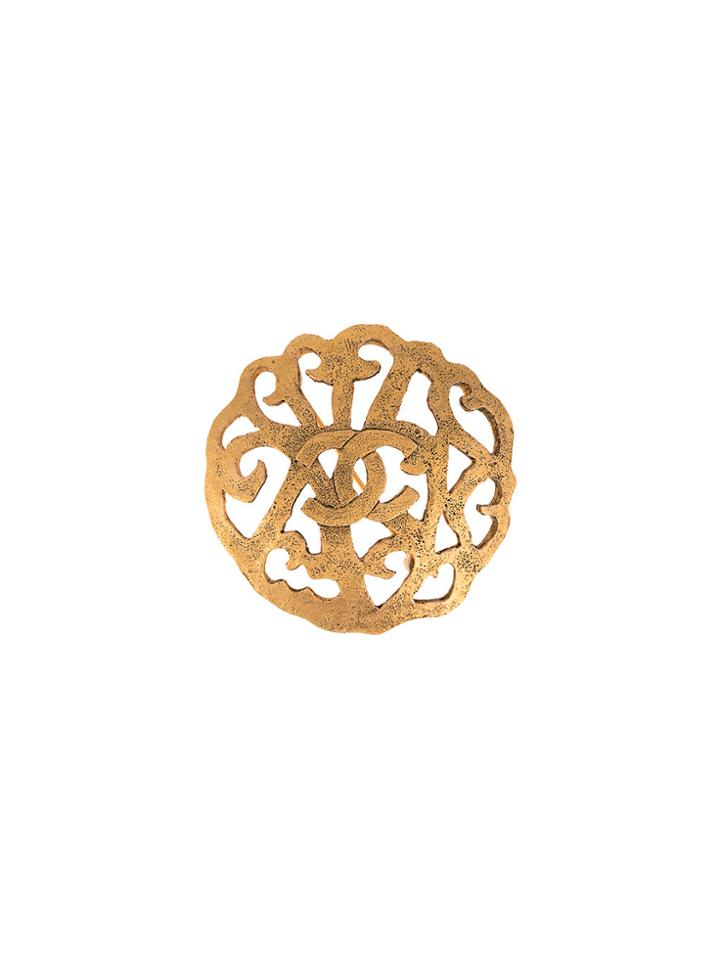 Chanel Vintage Logo Cutout Brooch - Metallic