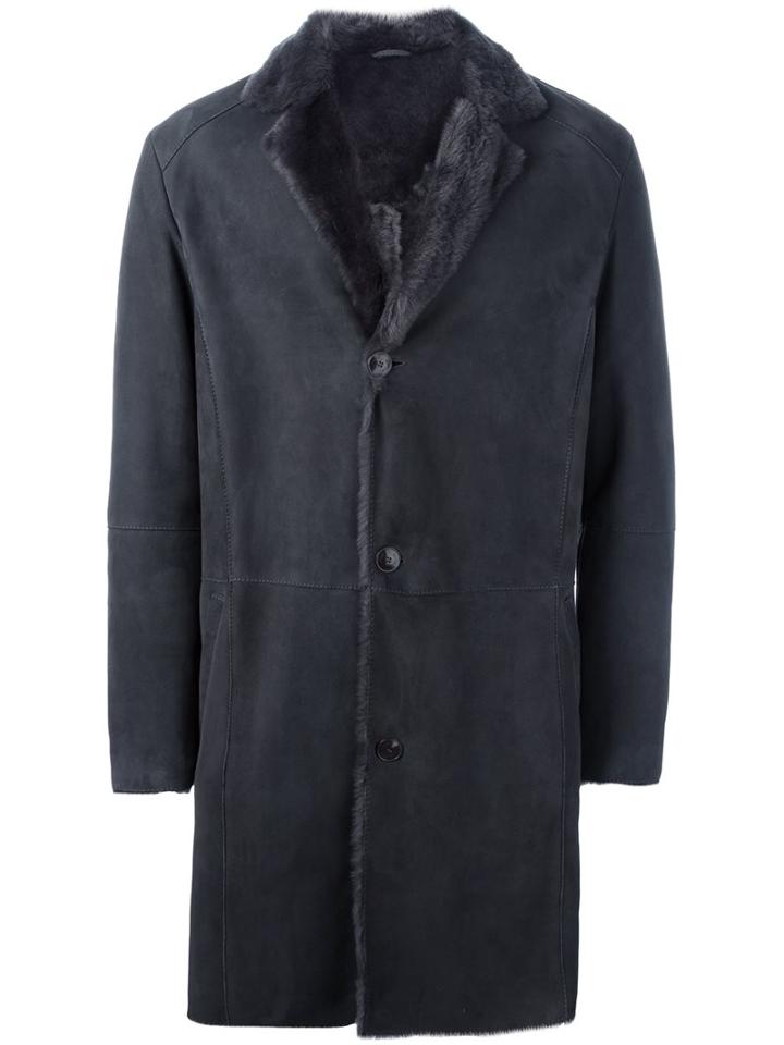 Etro Buttoned Coat, Men's, Size: 46, Grey, Lamb Skin/lamb Fur
