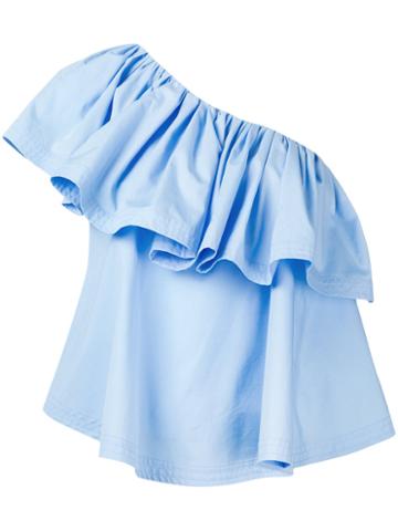 Co-mun - Ruffled Asymmetric Top - Women - Cotton - 36, Blue, Cotton