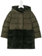 Il Gufo Faux Fur Panel Hooded Coat, Girl's, Size: 6 Yrs, Green