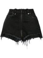 Unravel Project High Waisted Zipped Denim Shorts - Black