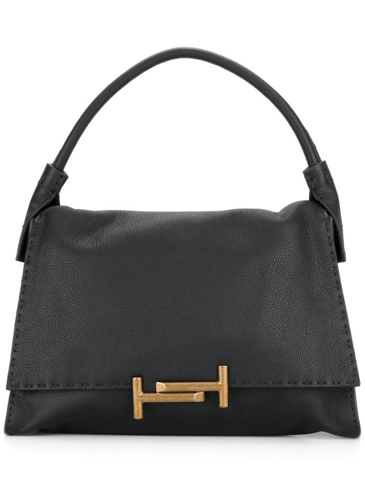 Tod's Logo Pin Fold Over Tote Bag - Black