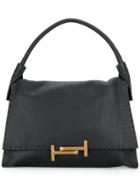 Tod's Logo Pin Fold Over Tote Bag - Black