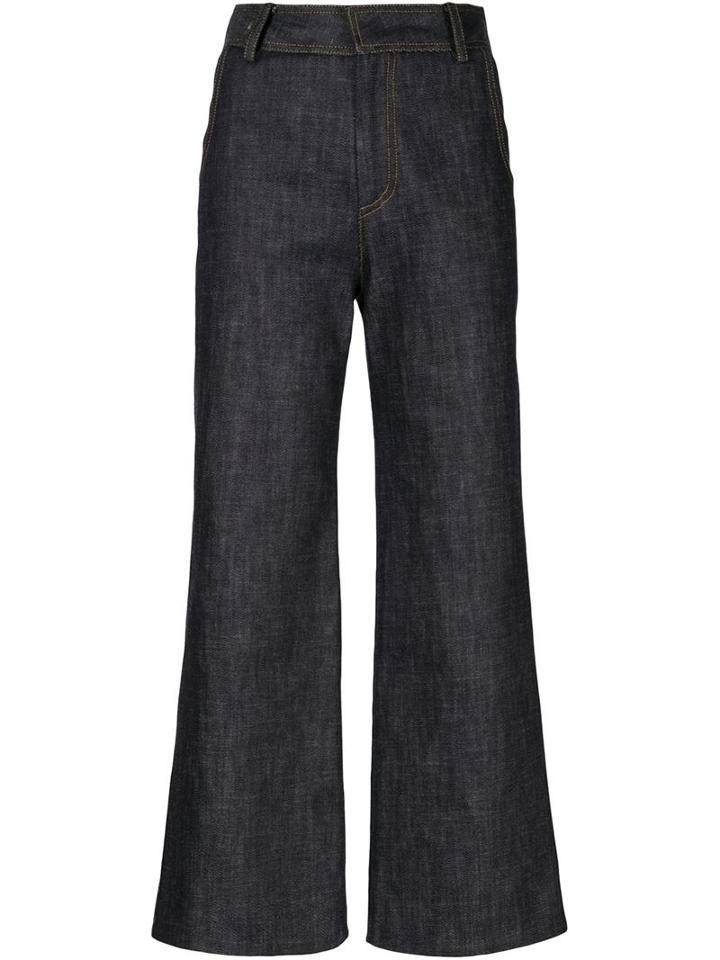 Derek Lam Cropped Wide Leg Jeans, Women's, Size: 44, Blue, Cotton/spandex/elastane