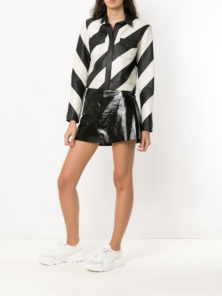 Nk Collection Striped Leather Jacket - Black