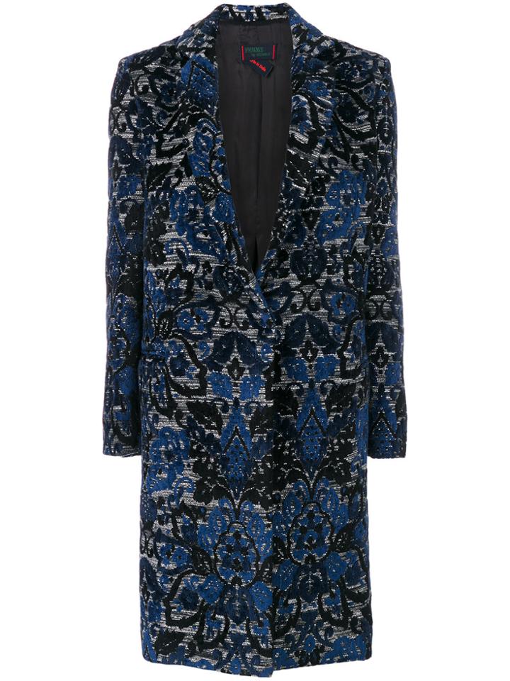 Femme By Michele Rossi Embroidered Single Breasted Coat - Blue