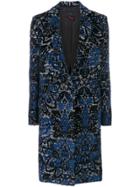 Femme By Michele Rossi Embroidered Single Breasted Coat - Blue