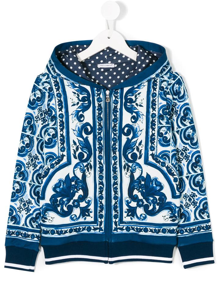Dolce & Gabbana Kids - Majolica Print Zip Hoodie - Kids - Cotton - 8 Yrs, Blue