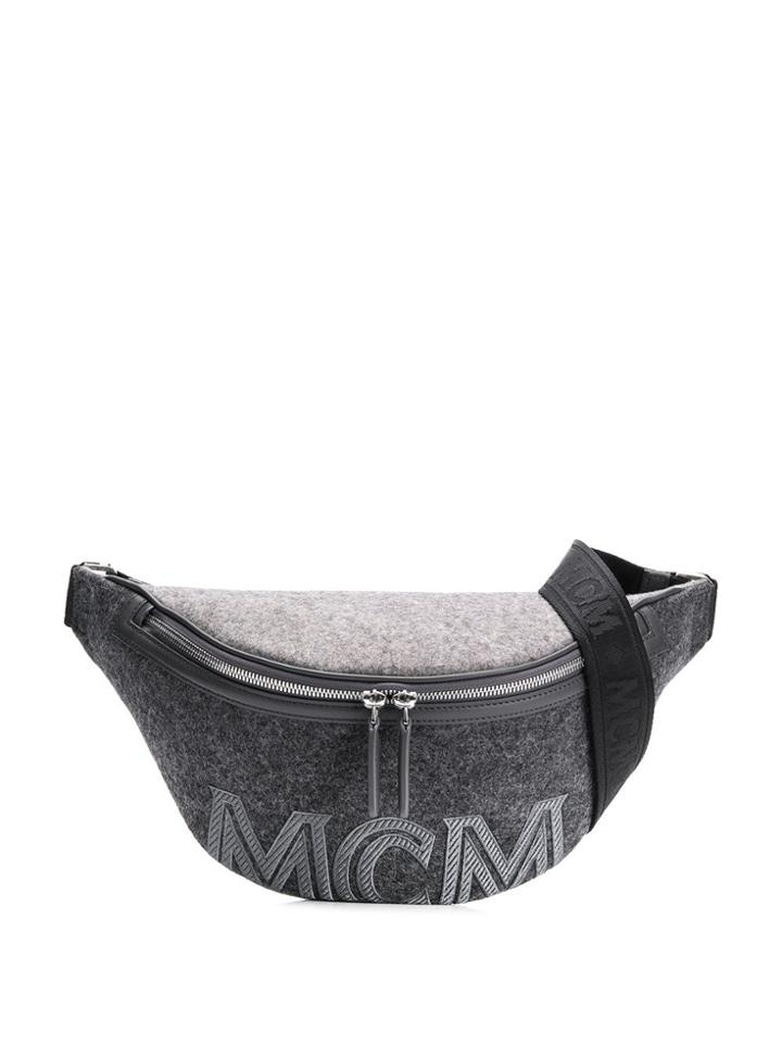 Mcm Logo Print Belt Bags - Grey