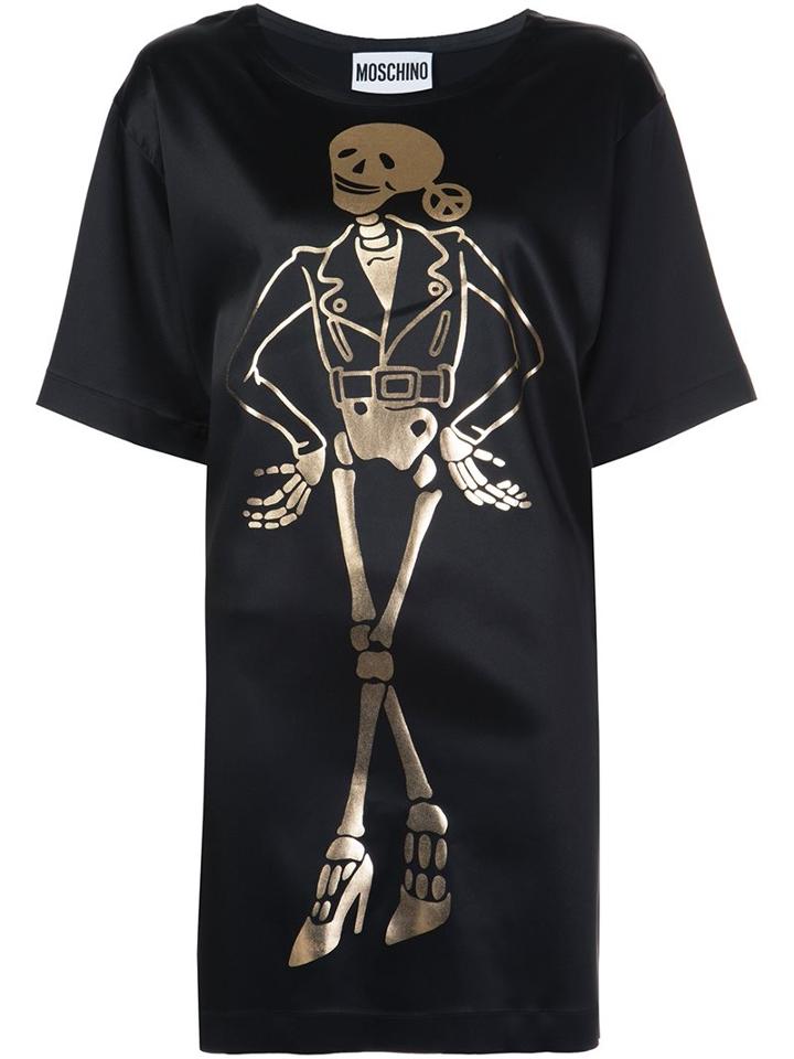 Moschino Skeleton T-shirt Dress, Women's, Size: 40, Black, Acetate/rayon/other Fibers