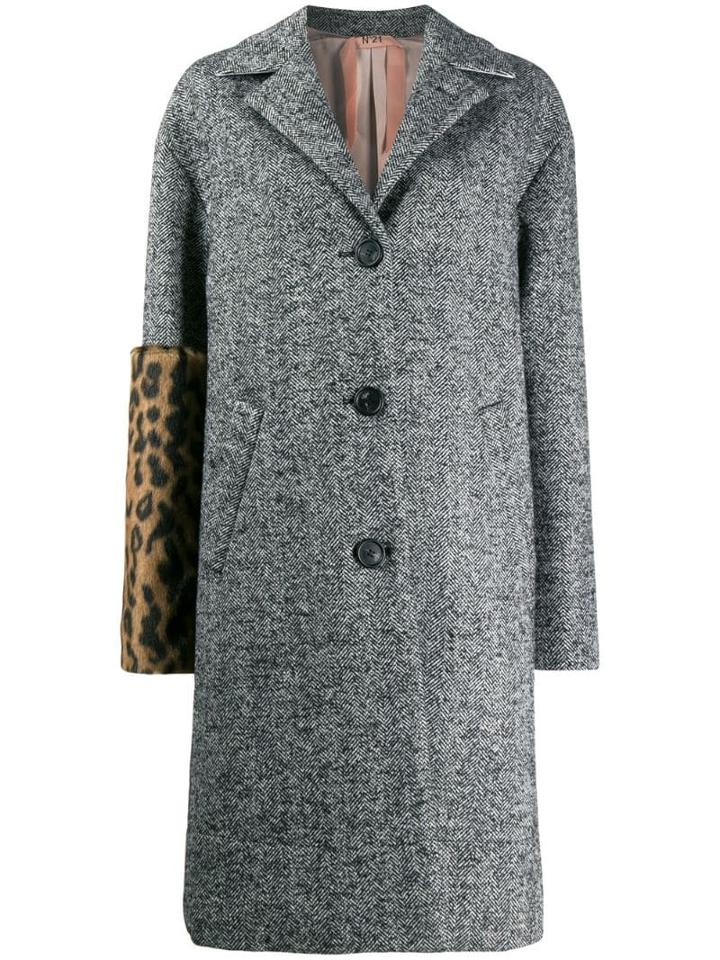 Nº21 Leopard Print Panel Coat - Grey