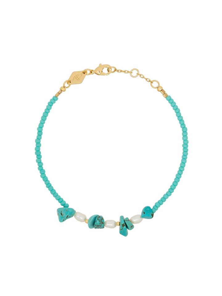 Anni Lu 18k Gold-plated Emmanuelle Turquoise Beaded Bracelet - Blue