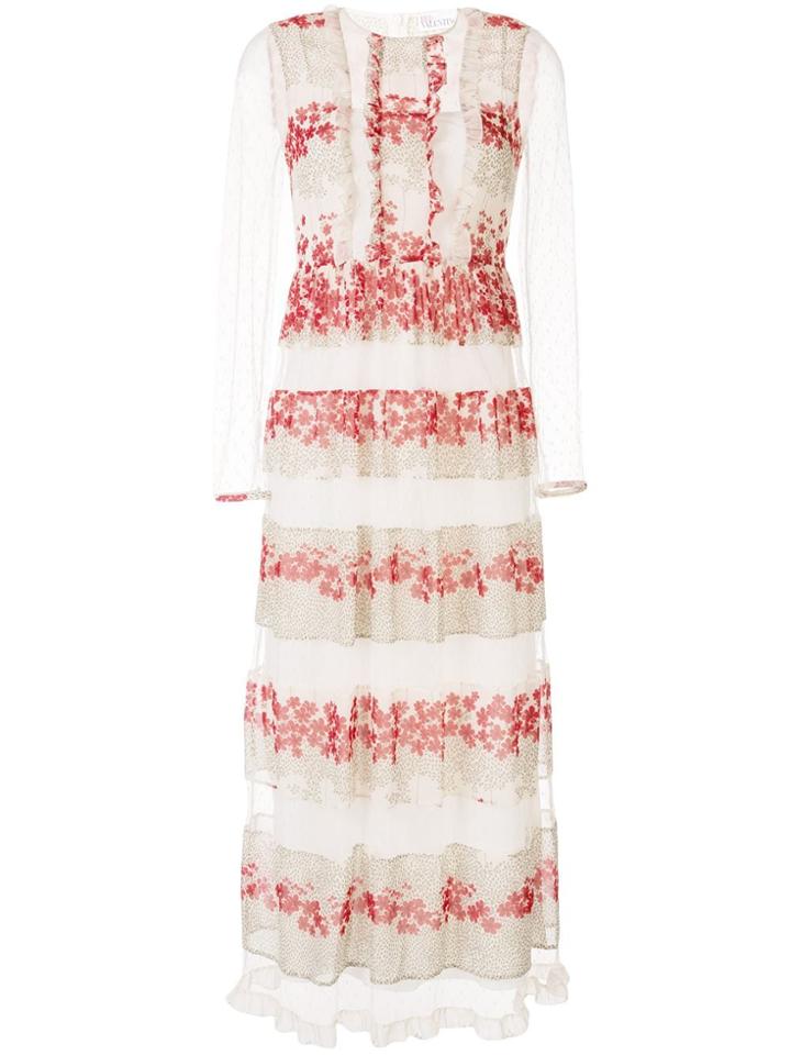 Red Valentino Floral Panels Long Dress - White