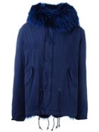 Mr & Mrs Italy Raccoon And Coyote Fur Lined Jacket, Women's, Size: Xxs, Blue, Cotton/acetate/racoon Fur/polyester