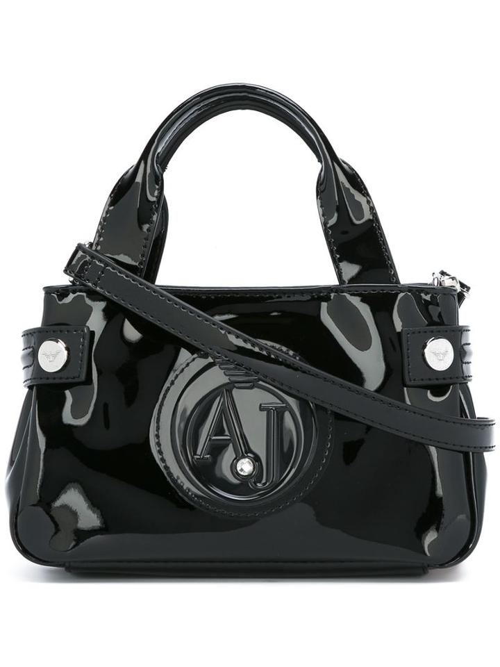 Armani Jeans Embossed Logo Medium Tote, Women's, Black