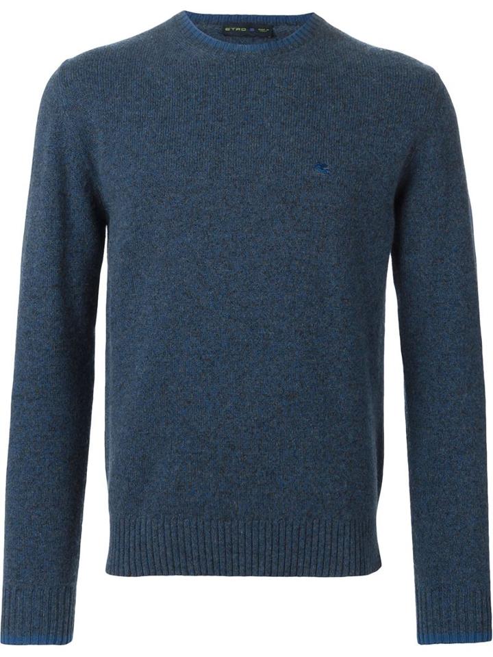 Etro Crew Neck Sweater, Men's, Size: Xl, Blue, Wool