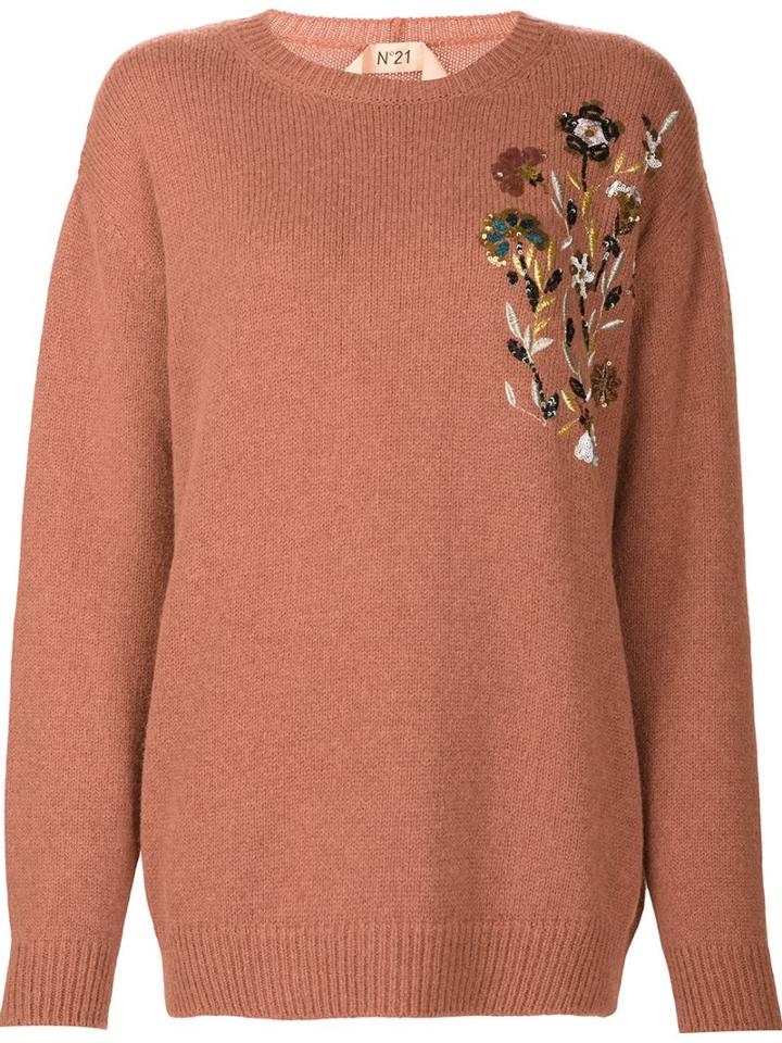 No21 Sequin Embellished Jumper, Women's, Size: 38, Brown, Wool