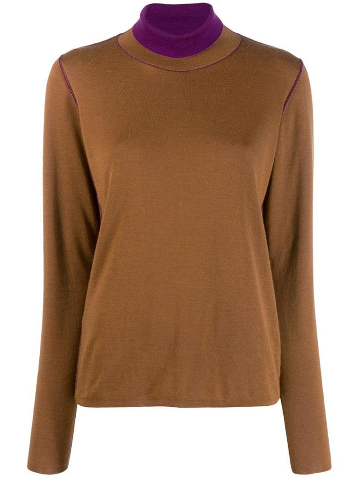 Salvatore Ferragamo Contrasting Neck Jumper - Brown
