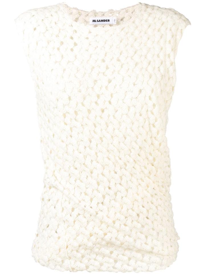 Jil Sander Ruched Crocheted Top - Neutrals