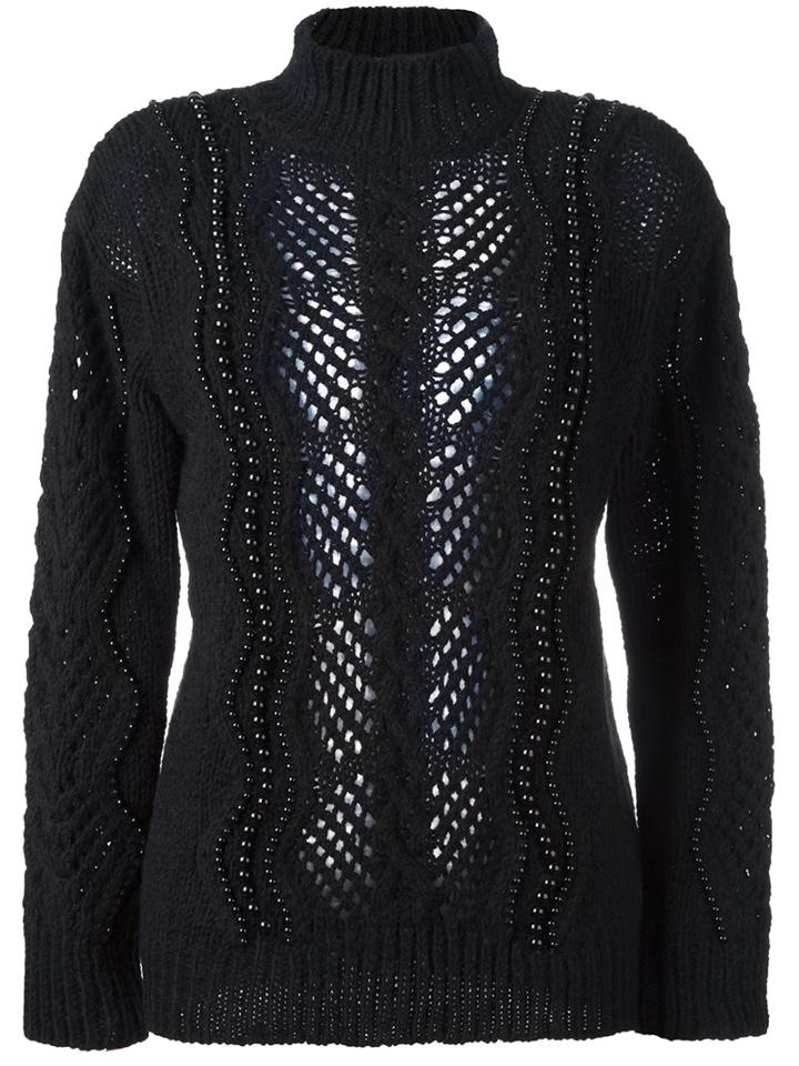 Ermanno Scervino Beaded Embellished Pullover, Women's, Size: 42, Black, Acrylic/wool/alpaca/glass