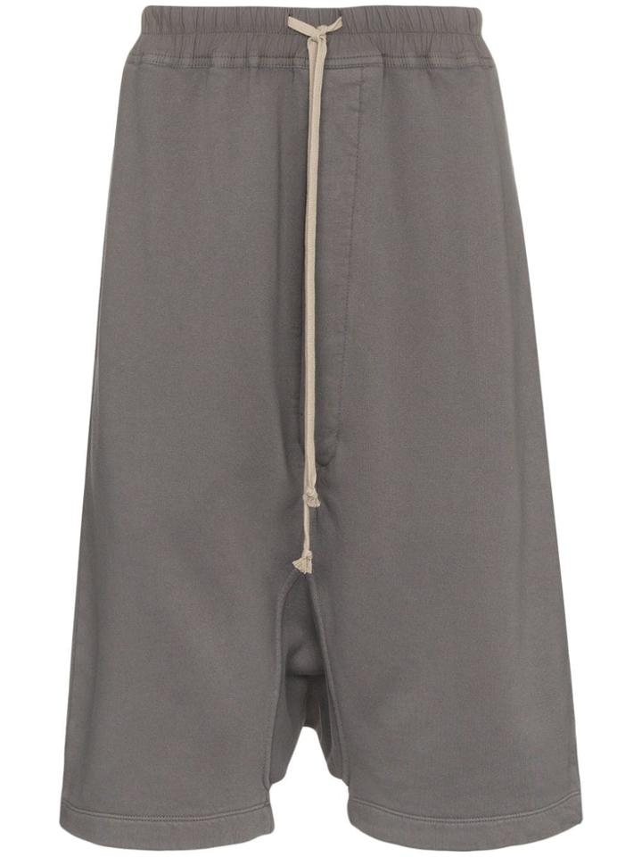 Rick Owens Drkshdw Grey Drop-crotch Cropped Cotton Shorts -