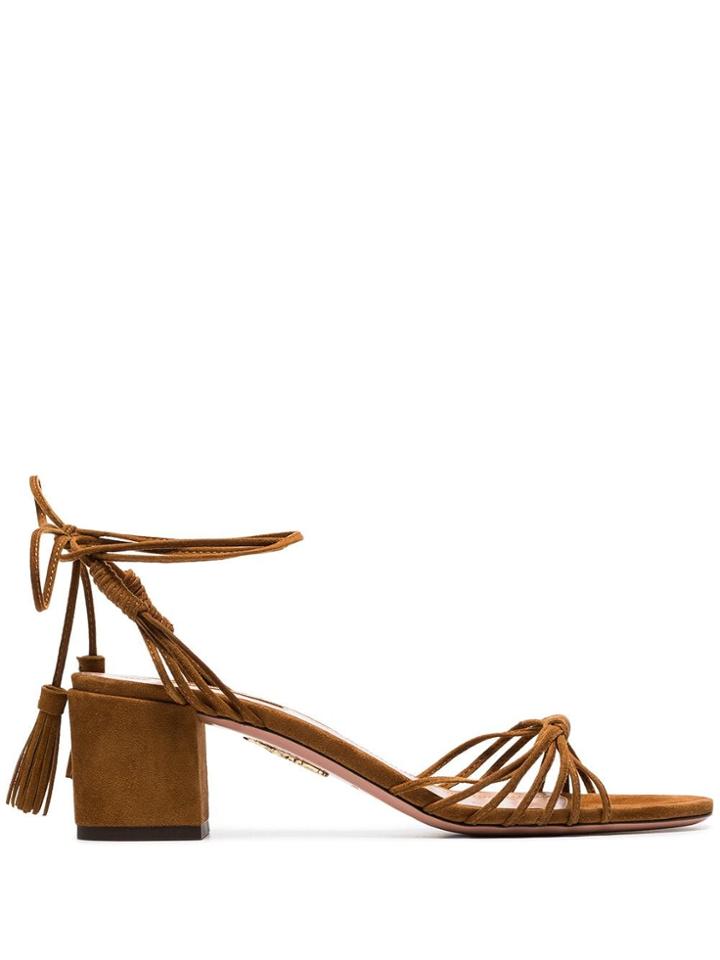 Aquazzura Brown Mescal 50 Strappy Suede Sandals