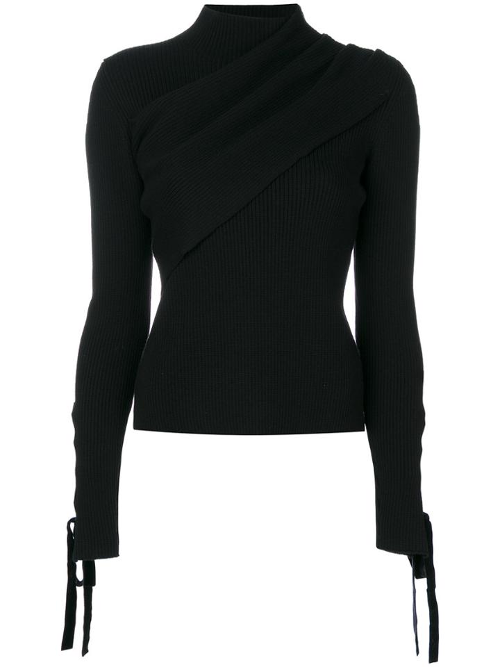 Elie Saab Ribbed Lace-up Sleeve Jumper - Black