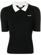 Red Valentino Ribbed Dragonfly Polo Top - Black