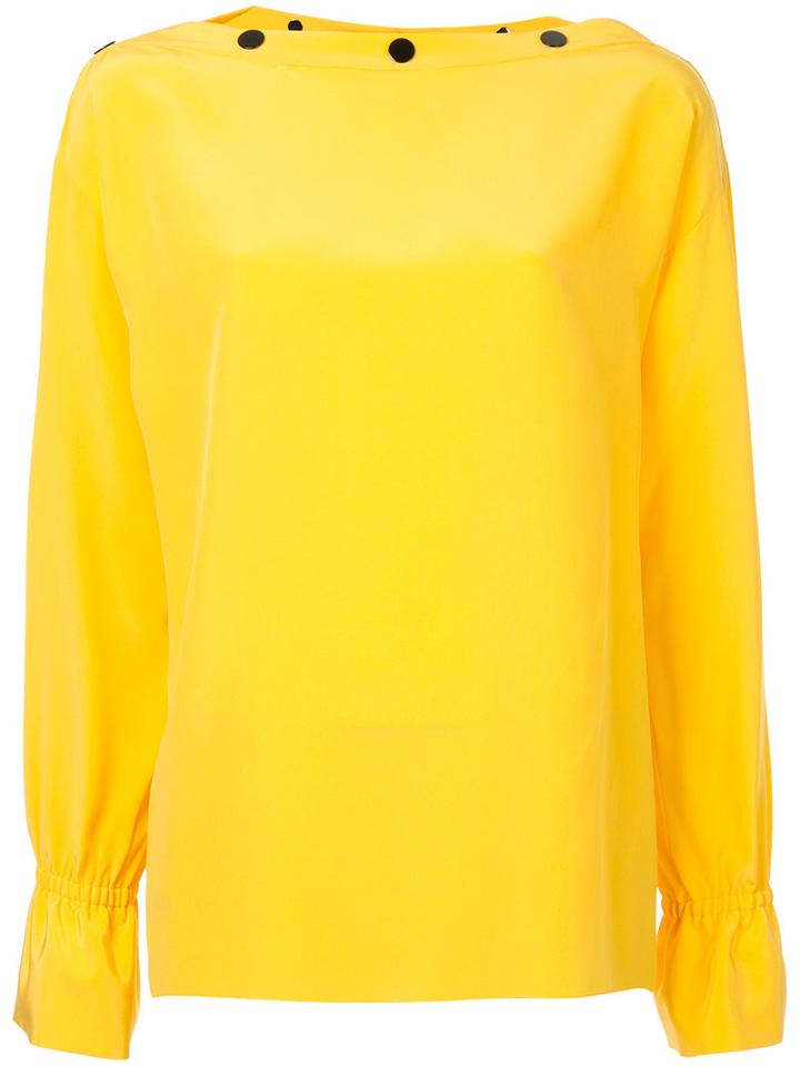 Emilio Pucci - Button Slash Neck Blouse - Women - Silk - 46, Yellow/orange, Silk