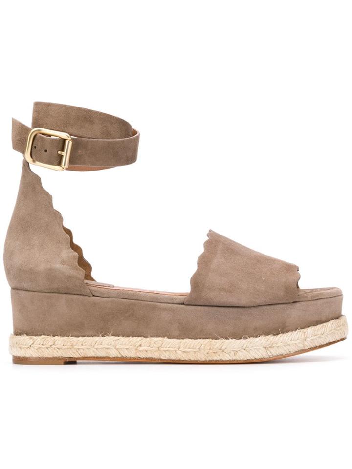 Chloé Scallop-trim Platform Sandals - Brown