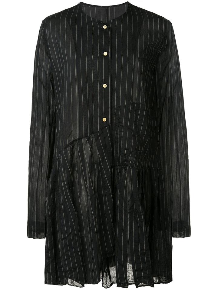 Uma Wang Pleated Trim Striped Shirt, Size: Medium, Black, Cotton/silk