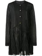 Uma Wang Pleated Trim Striped Shirt, Size: Medium, Black, Cotton/silk