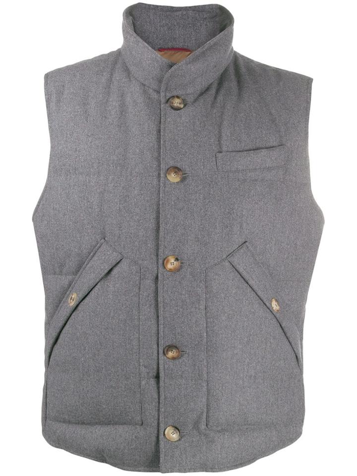 Brunello Cucinelli Buttoned Padded Vest - Grey
