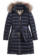 Burberry Fur Trim Quilted Coat - Blue