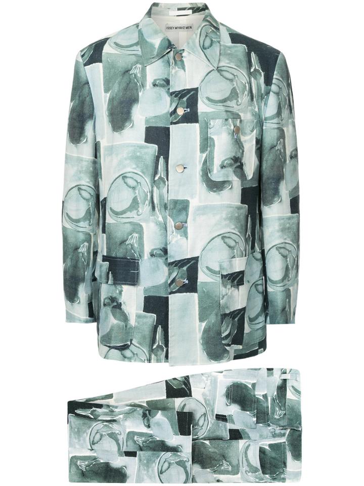 Issey Miyake Vintage Paint Print Suit - Green