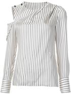 Monse Striped Cold Shoulder Blouse, Women's, Size: 6, White, Silk