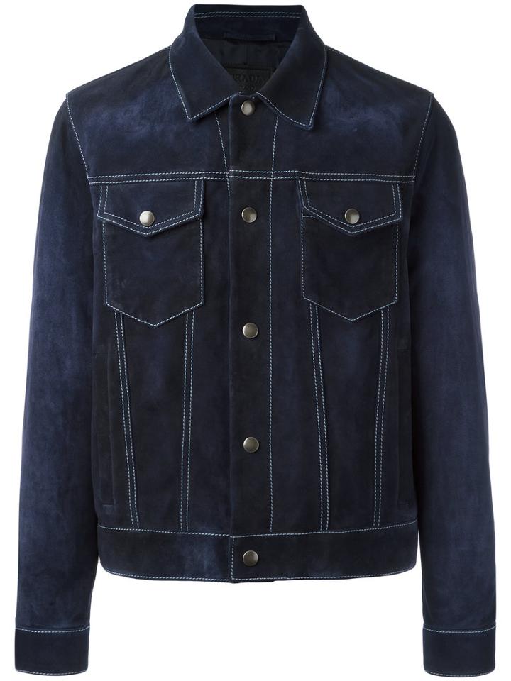 Prada Classic Denim Jacket, Men's, Size: 50, Blue, Leather/viscose