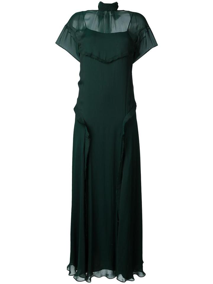 Cédric Charlier Collar Band Maxi Dress, Women's, Size: 40, Green, Silk/polyamide/acetate