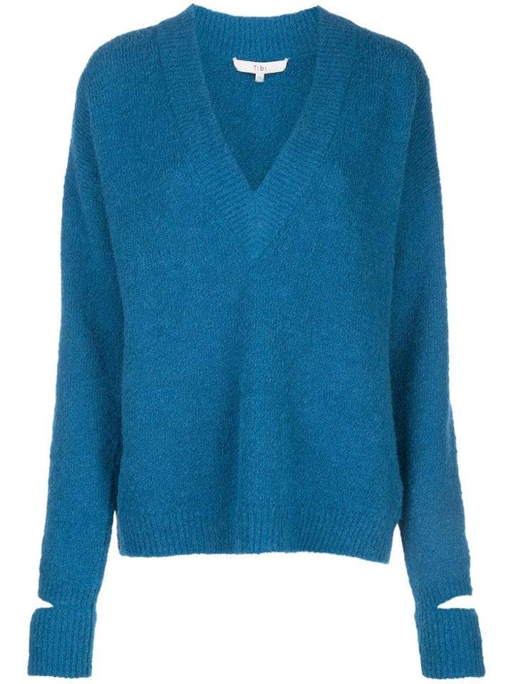 Tibi V-neck Detached Cuff Sweater - Blue