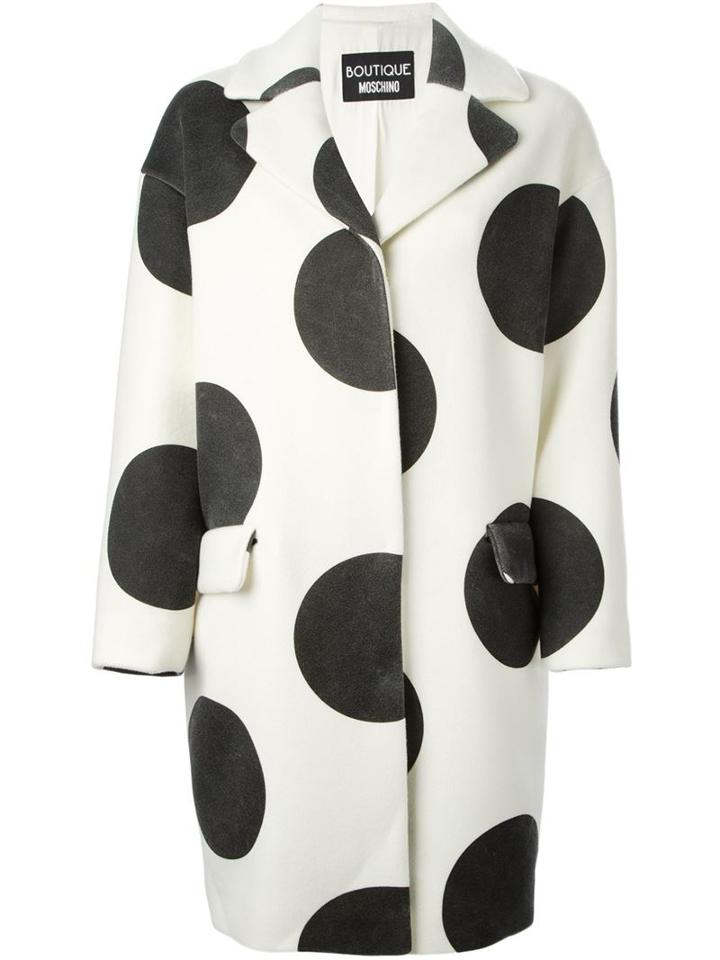 Boutique Moschino Polka Dot Coat, Women's, Size: 44, White, Polyamide/polyester/wool