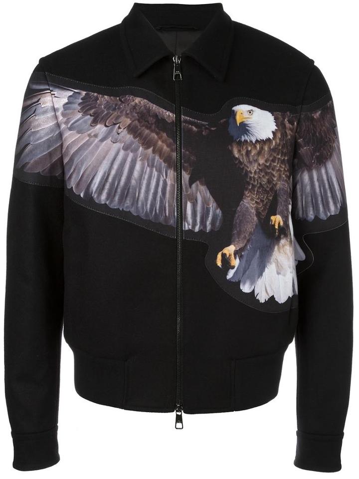 Neil Barrett Spread Eagle Bomber Jacket, Men's, Size: Medium, Black, Cotton/polyamide/polyester/virgin Wool