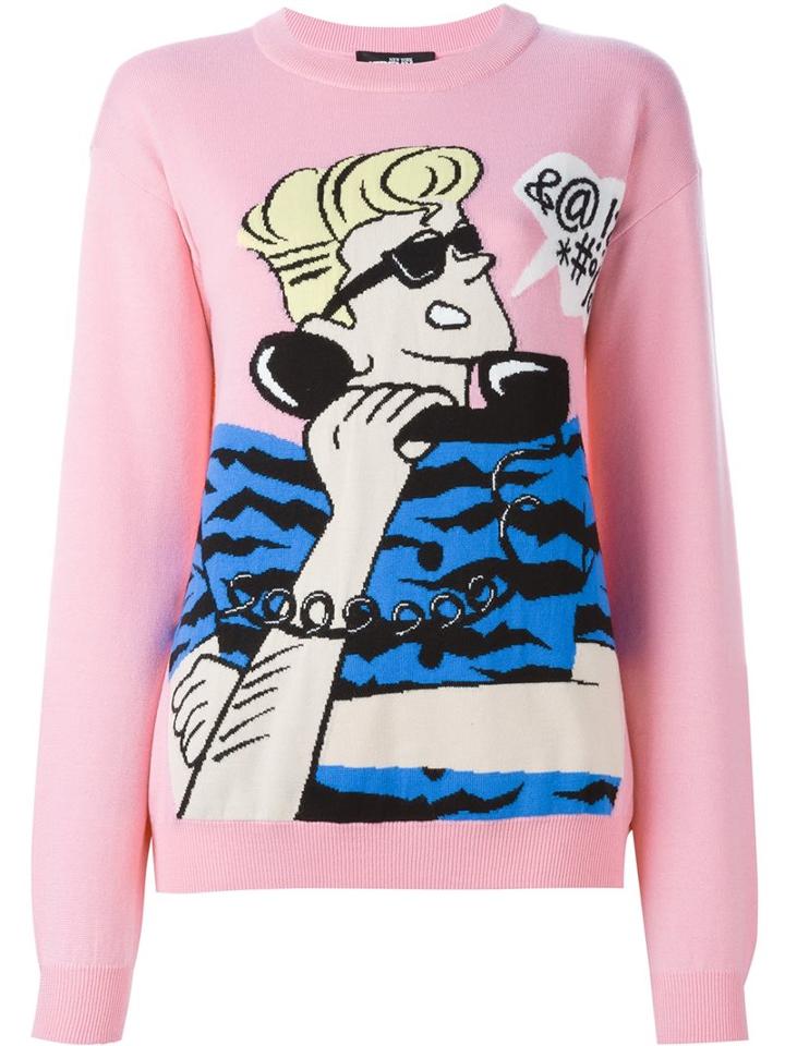 Jeremy Scott Cartoon Intarsia Jumper, Women's, Size: Xs, Pink/purple, Virgin Wool