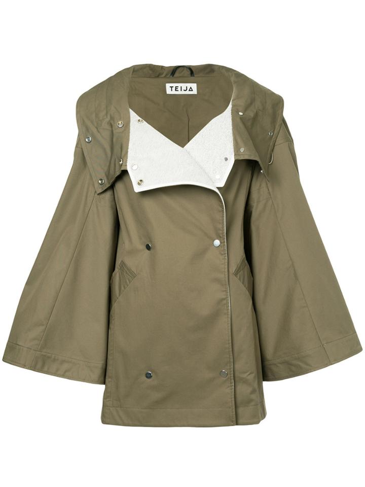 Teija Oversized Jacket With Large Flared Sleeves - Green
