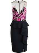 Marchesa Notte Embroidered Flower Top Dress