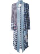 Greg Lauren Patched Check Denim Duster - Blue