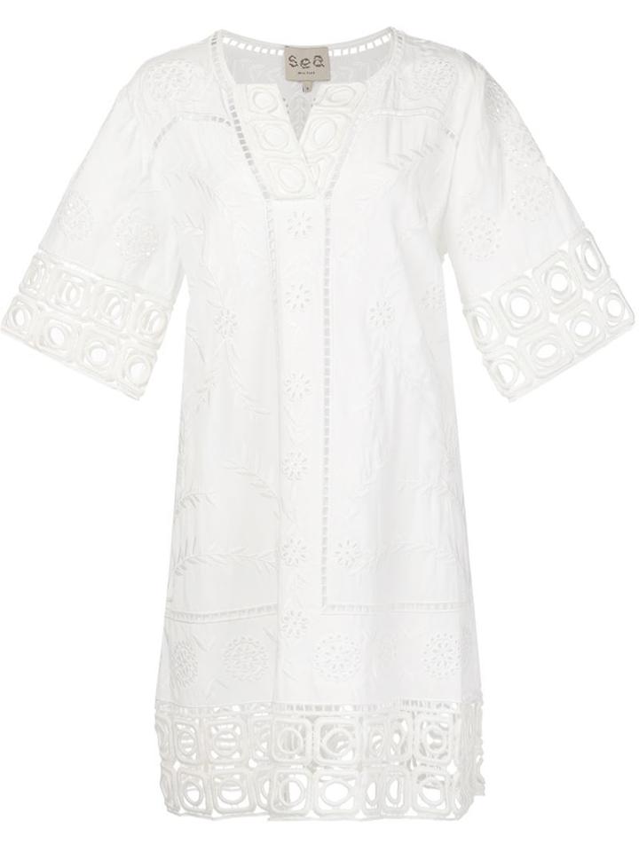 Sea Broderie Anglaise Tunic Dress, Women's, Size: 6, White, Tencel/cotton
